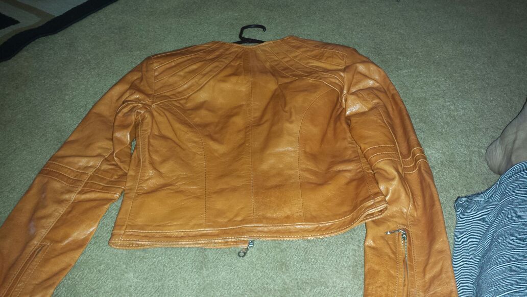 Real leather- Cognac Colored racer jacket and pants suit.