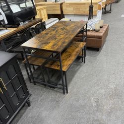 3PC Dining Ta ble Set with 2 Benches