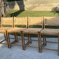 Set of 4 Rattan Counter Height Stools