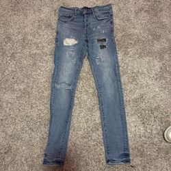 Purple jeans Distressed Skinny Jeans with Camo Patches