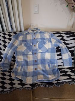 Blue and White Plaid Flannel Shacket