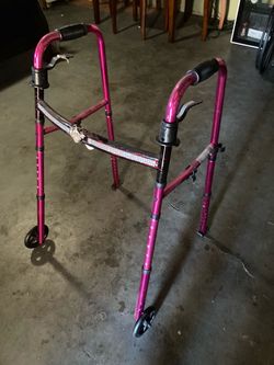 Pink Folding Walker with Wheels