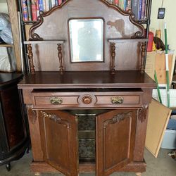 Rare Antique Victorian Carved Oak Mirror Back Sideboard Buffet 