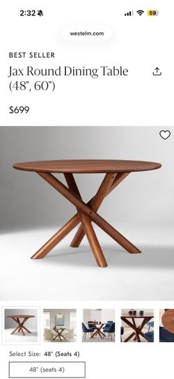 Jax round dining table 48"