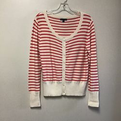 Women’s GAP 100% cotton orange and cream striped button front cardigan sweater… Size large