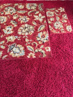Red Floral Area Rug Set 2 Pieces