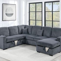 Dark Grey Storage Sectional w Pull Out Bed