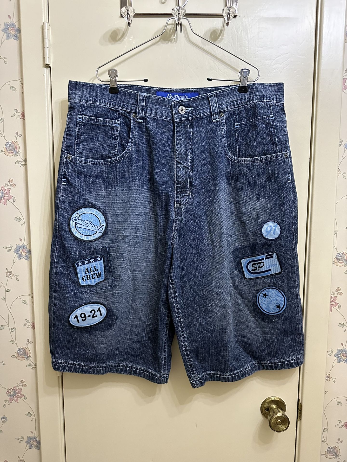 Mens South Pole Denim Shorts With Patches Size 38