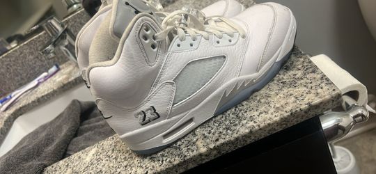 Air Jordan 5 White Metallic Silver Sneakers