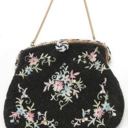 Antique French Floral Beaded Handbag Purse ORO