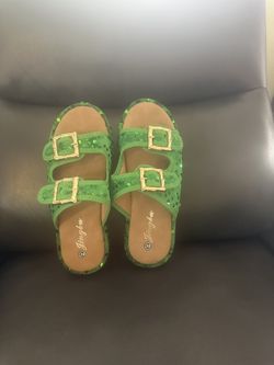 Green Sequined Sandals