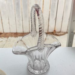 Clear Pressed Glass Basket with Handle