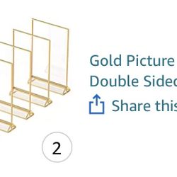 6 Pack Acrylic Frames 8.5”x11” Gold Rim Double Sided Table Number Holders