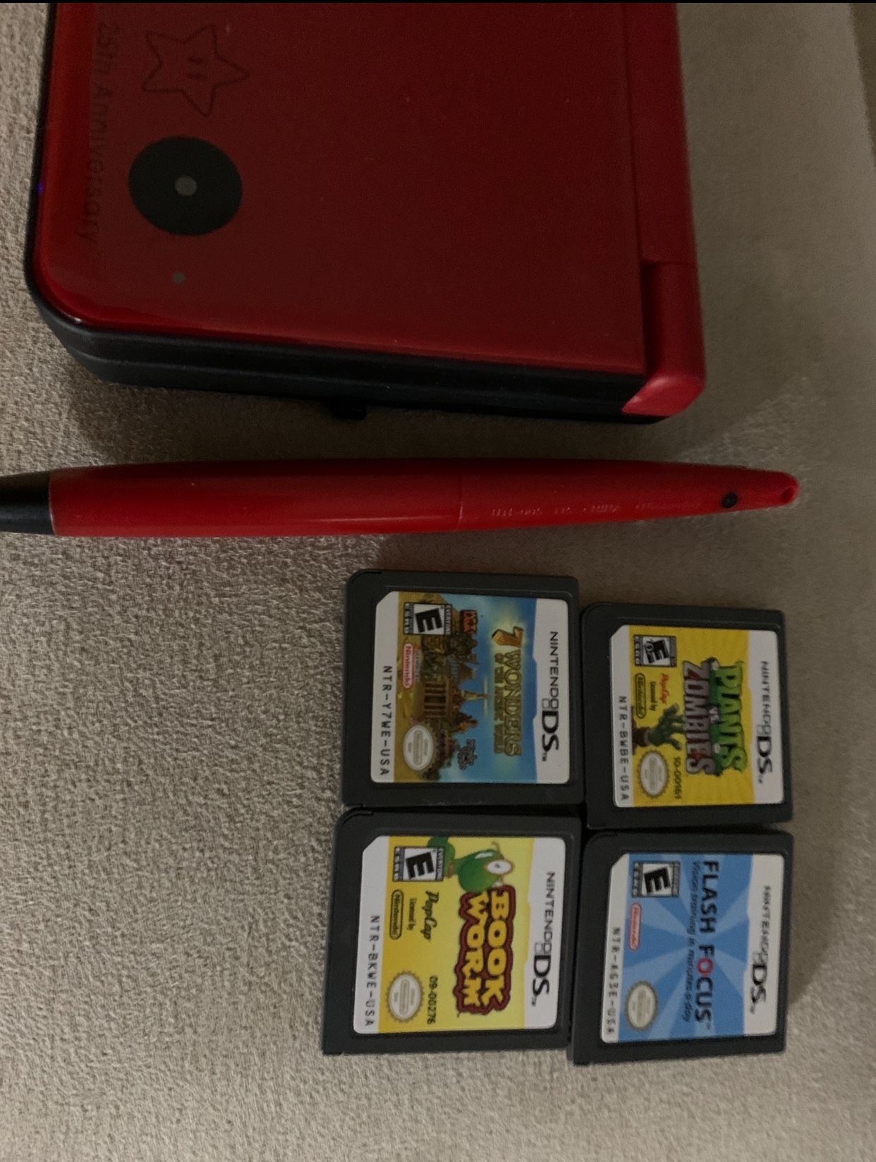 Nintendo DSI XL Red Mario Limited Edition With Six Games  