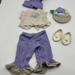 American Girl Bitty Baby (2006) Cozy Cardigan Set Outfit Cream & Purple Retired