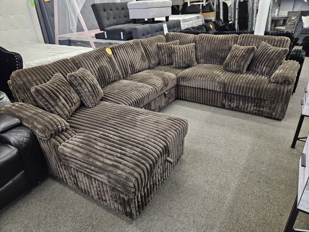 Brand NEW SECTIONAL CORDUROY FABRIC WITH PULL OUT BED & STORAGE CHAISE $1499 LAST SET REG: $1599