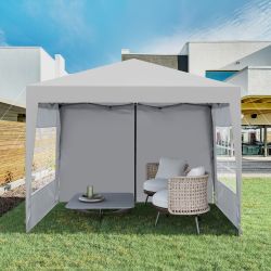 Outdoor 10x 10Ft Pop Up Gazebo Canopy Tent Removable Sidewall with Zipper,2pcs Sidewall with Windows,with 4pcs Weight sand bag,with Carry Bag-Gray