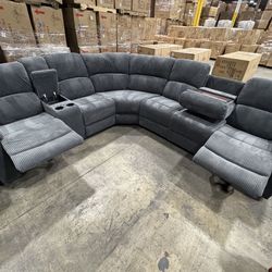 FREE DELIVERY 🚚 INSTALLATION -Dark Gray Corduroy Living Room 3-Piece Intelli gent Recliner Sofa Set