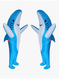 TWO INFLATABLE SHARK COSTUMES FOR ADULTS