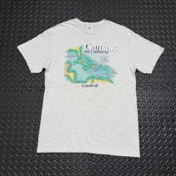 Carnival Cruise Line Caribbean Graphic T-Shirt Gray Tropical Map Mens Large