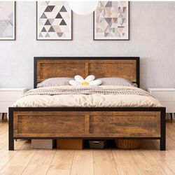 Queen Size Platform Bed Frame with Wooden Headboard and Footboard, Heavy Duty Steel 13 Slat Support(1000LBS), Under Bed Storage, No Box Spring Needed,