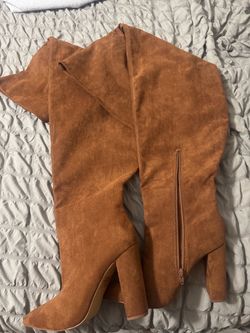 Brown Suede Over-the-Knee Heeled Boots