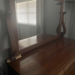Antique Wood Bedroom Dresser With Mirror. 