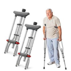 Geiserailie 1 Pair Aluminum Underarm Crutches Lightweight Crutches with Height Adjustment up to 300 Lbs Walking Aid for Adults Elder Range 4'6”– 6'6” 