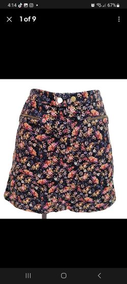 Vintage Y2K Mossimo Corduroy Mini Skirt Size 6 Black Floral Print Zip Academia