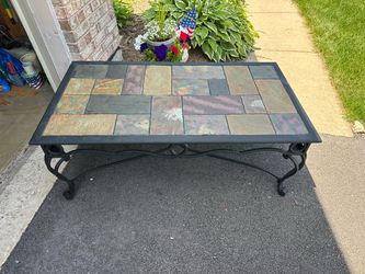 Slate Tile Top Wrought Iron Coffee Table