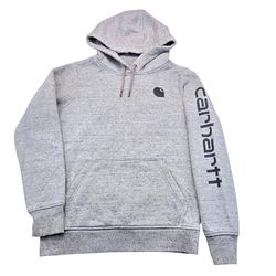 Carhartt Kids Relaxed Fit Hoodie Heather Gray Speckled Logo Sleeve Size S 4-6