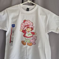🍓 Vintage Strawberry Girl Cartoon Tee – Youth Small (New)