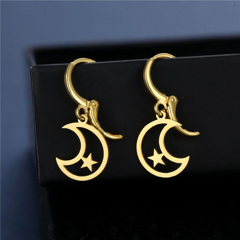 "Stainless Steel 18k Gold Plated Star And Moon Earrings for Women, 55EGL1110
