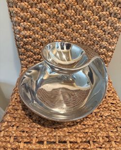 Nambe Wei Young Silver Two-Tiered Scoop Chip and Dip Fruit Candy Server Bowl
