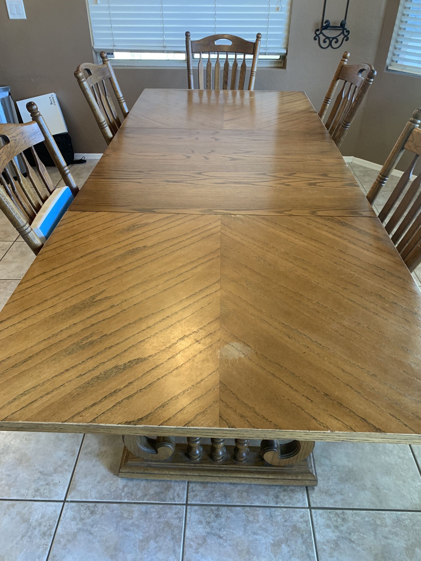 Solid Wood Table And Oak Chairs  