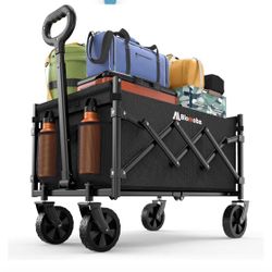 Collapsible Wagon with Wheels, 220 lbs Wagons Carts Foldable Wagon Cart with Flexible Handle, Lightweight Portable Folding Utility Grocery Shopping Ca