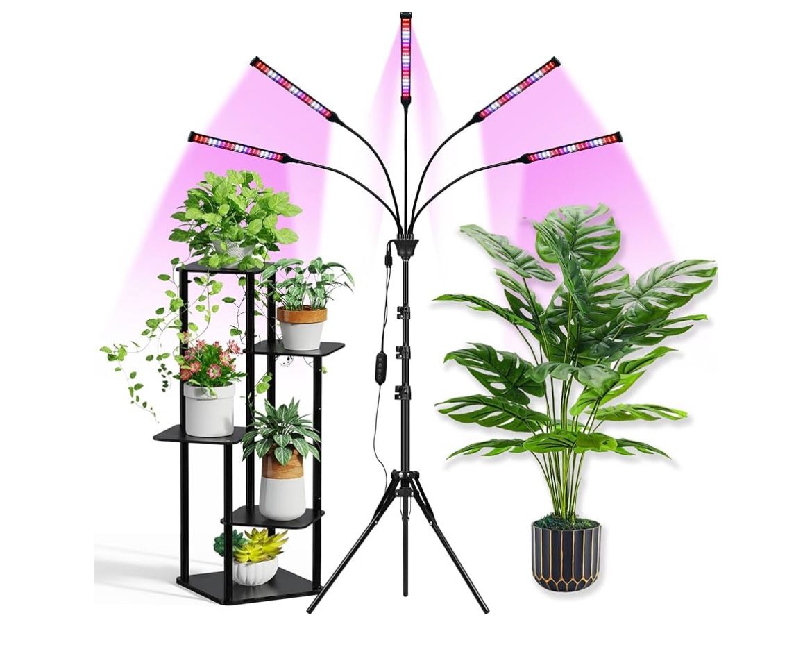 ๐ผ Grow Lights for Indoor Plants Full Spectrum with Stand and Timer, 5 Heads LED Plant Lights for Indoor Growing, Standing Floor House Plant Lamp for