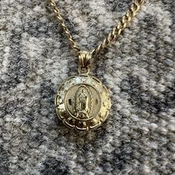 10 Karat Cuban Gold Chain with Mary Pendant 