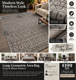 Large 7’7” x 7’9” Gray & Black Geometric Area Rug – Beautiful Modern Design