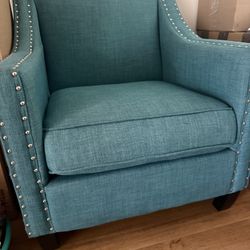 Teal Upholstered Accent Chair with Nailhead Trim
