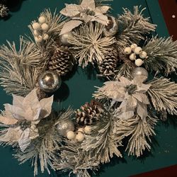 24 Inch Silver/White Winter Holiday Christmas Wreath