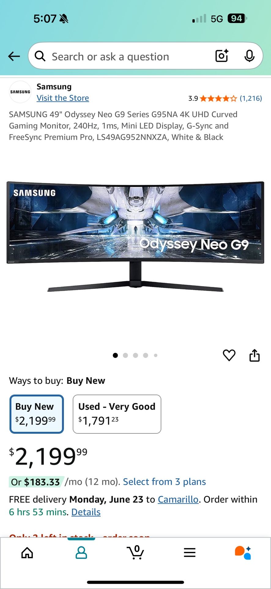 Samsung Odyssey Neo G9 49 Inch Monitor With Monitor Arm