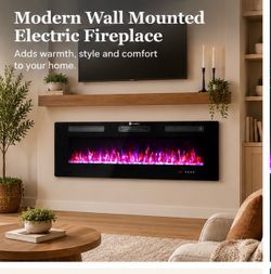 50-Inch Wall-Mounted Electric Fireplace with Adjustable Flames & Remote Control