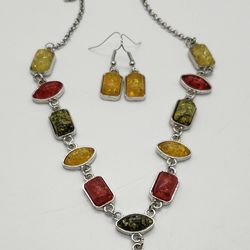 Multicolored Amber Necklace/Earring Set