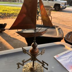 Sailboat Weathervane Vintage Nautical Brass Weather Vane N S E W Folk Art