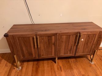 Walnut & Gold Storage Cabinet / Sideboard – $75