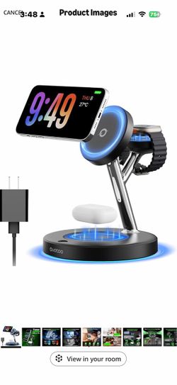 3 in 1 Mag-Safe Wireless Charger Stand for iPhone Apple Watch AirPods Adjustable Blue Ambient Light,15W Magnetic Charging Station for iPhone 17 16 15 