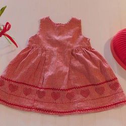 Vtg Baby Gap Girls 12-18 Months Red Gingham Cross Stitch Heart Dress