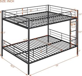 Full Over Full Bunk Bed with Ladders, Metal Bunk Beds Frame with Safety Guardrails, Modern Metal Bed Frame for Kids/Teens/Adults, No Box Spring Needed