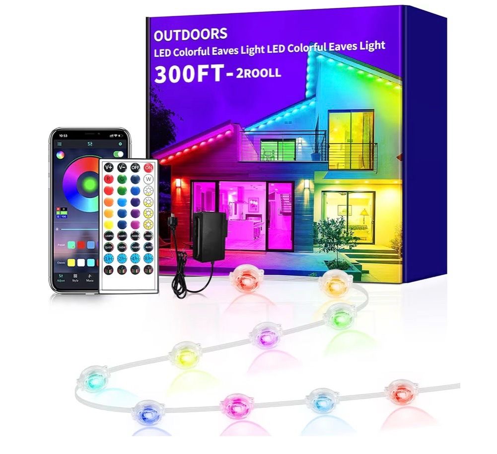 300ft Permanent Outdoor Light,RGB Eaves Lights with App Control Remote,DIY IP67 Waterproof Under Eave Lighting,Outside led Lights for House,Party,Chri